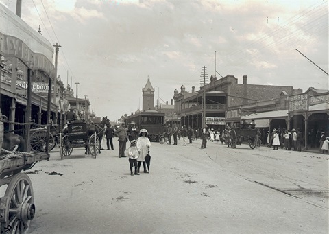 Children in front of Tram on Argent Street in Broken Hill