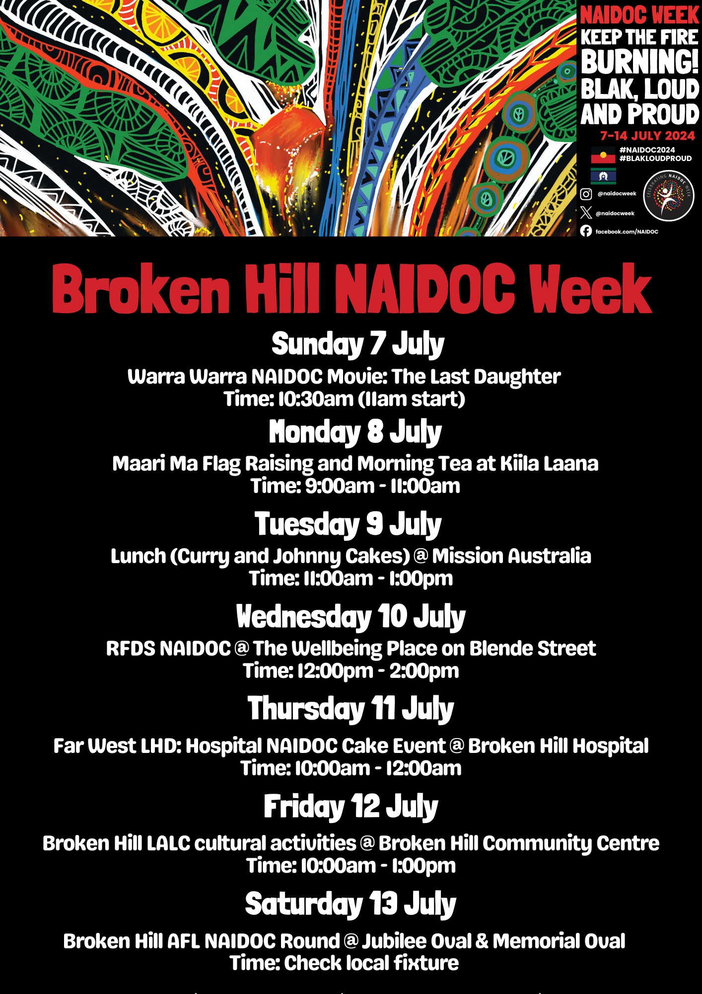 Calendar of events listed for 2024 NAIDOC Week