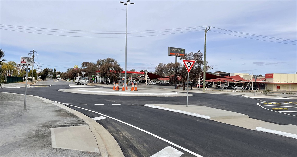 Image taken from street level of completed roundabout